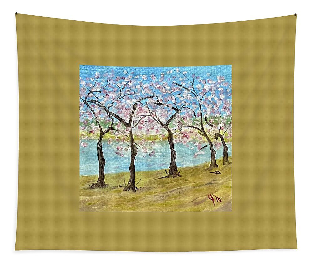 Cherry Blossoms Tapestry featuring the painting Tuesday 2002 Full Bloom by John Macarthur