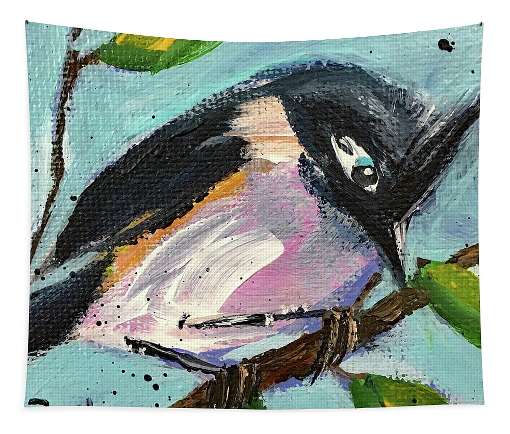 Titmouse Tapestry featuring the painting Tufted Titmouse by Roxy Rich