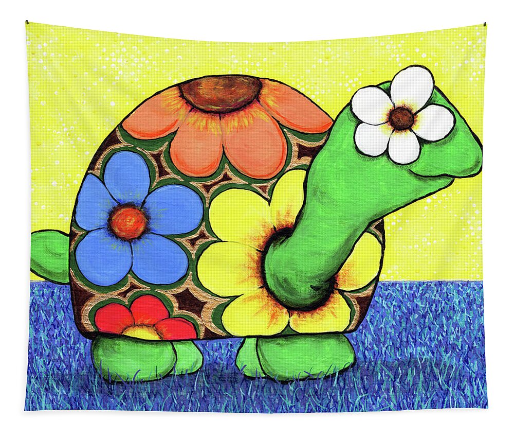 Turtle Tapestry featuring the painting Tula the Turtle by Meghan Elizabeth