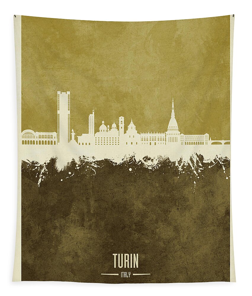 Turin Tapestry featuring the digital art Turin Italy Skyline #34 by Michael Tompsett
