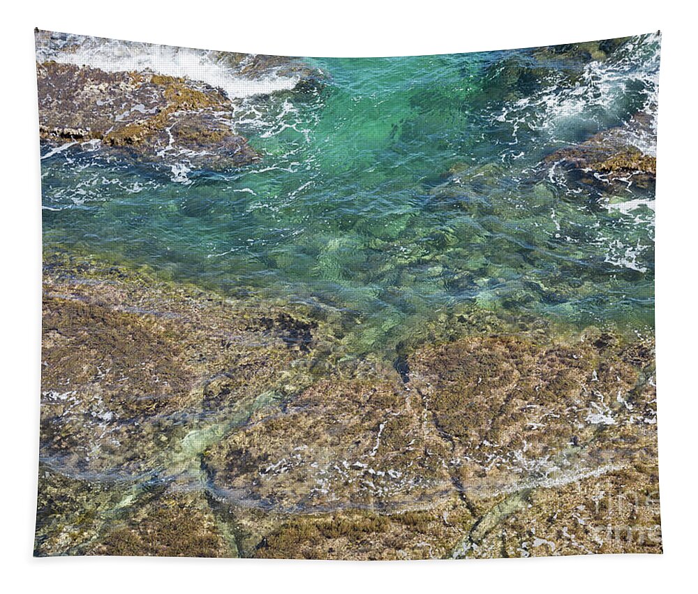 Turquoise Tapestry featuring the photograph Turquoise Blue Water And Rocks On The Coast by Adriana Mueller