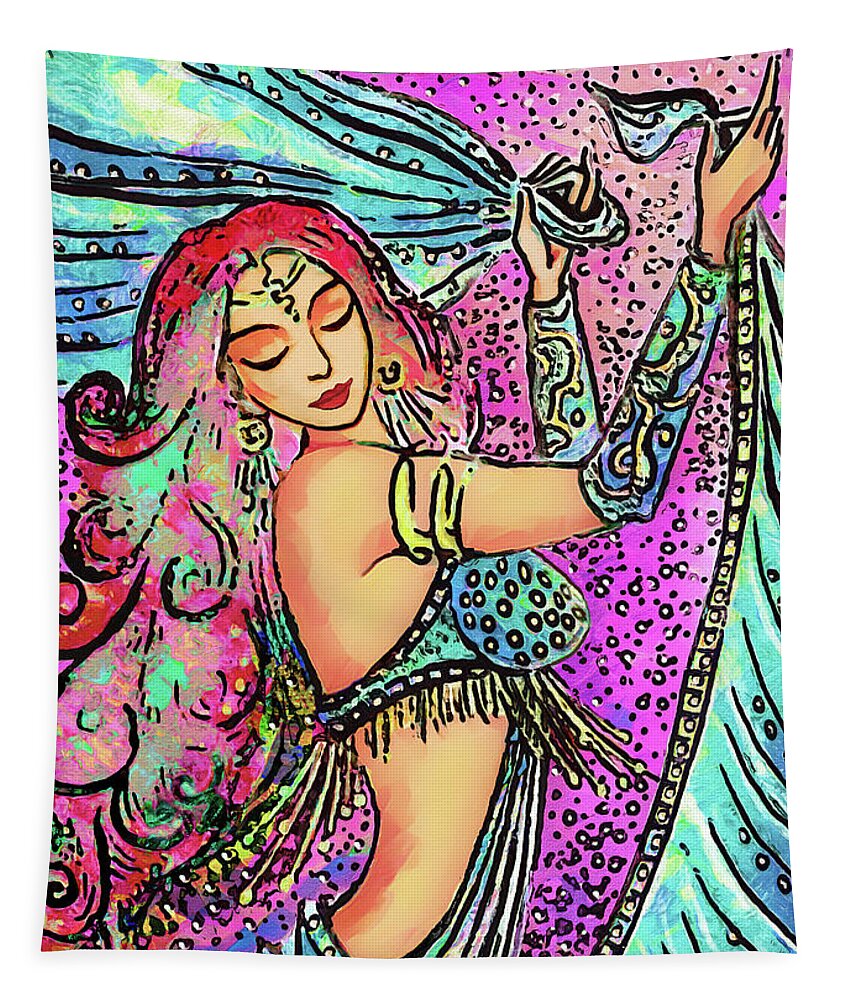Belly Dancer Tapestry featuring the painting Turquoise Dancer by Eva Campbell