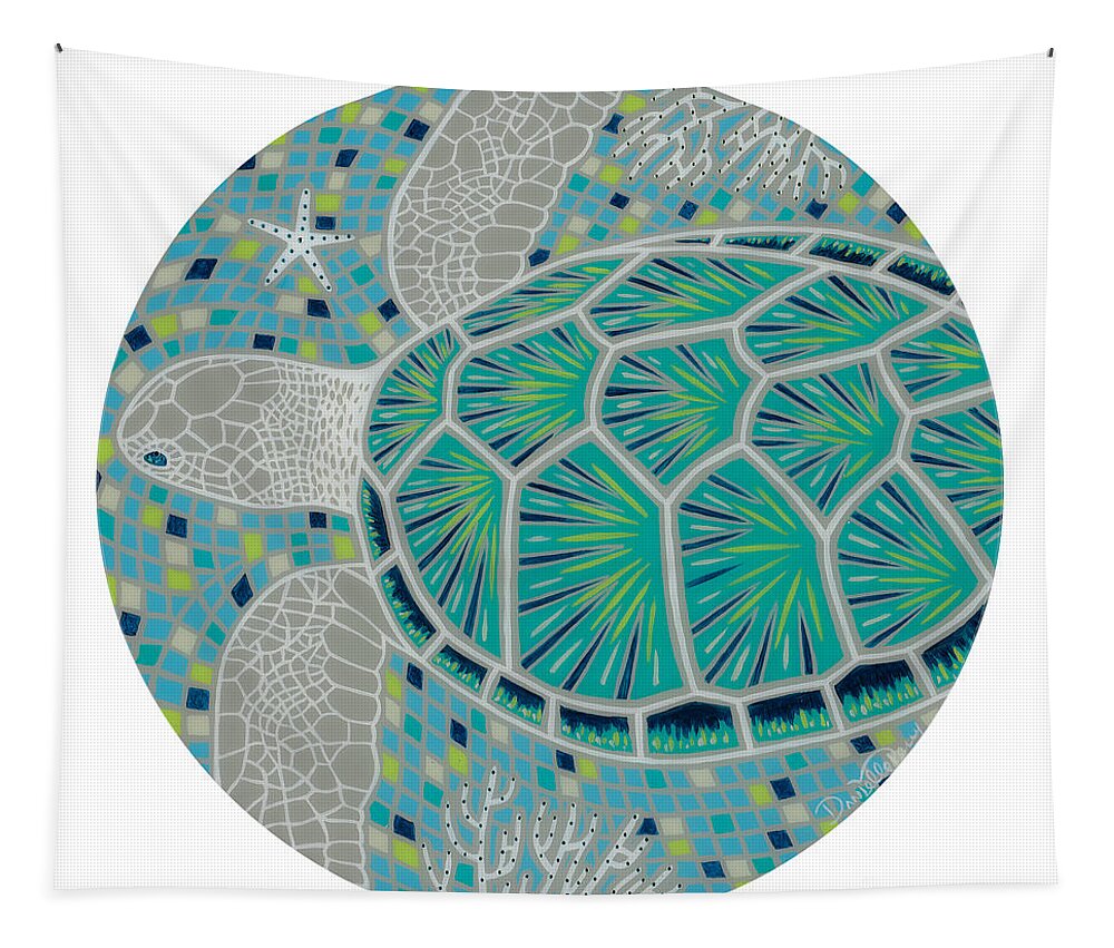 Lazy Susan Tapestry featuring the painting Turquoise Mosaic Turtle by Danielle Perry