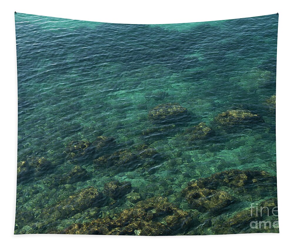 Sea Water Tapestry featuring the photograph Turquoise sea water in a rocky cove 1, Mediterranean Sea by Adriana Mueller