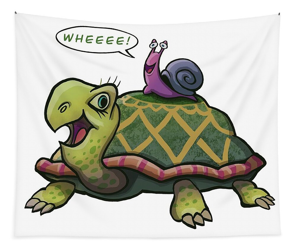 Turtle Snail Tapestry featuring the digital art Turtle and Snail by Don Morgan