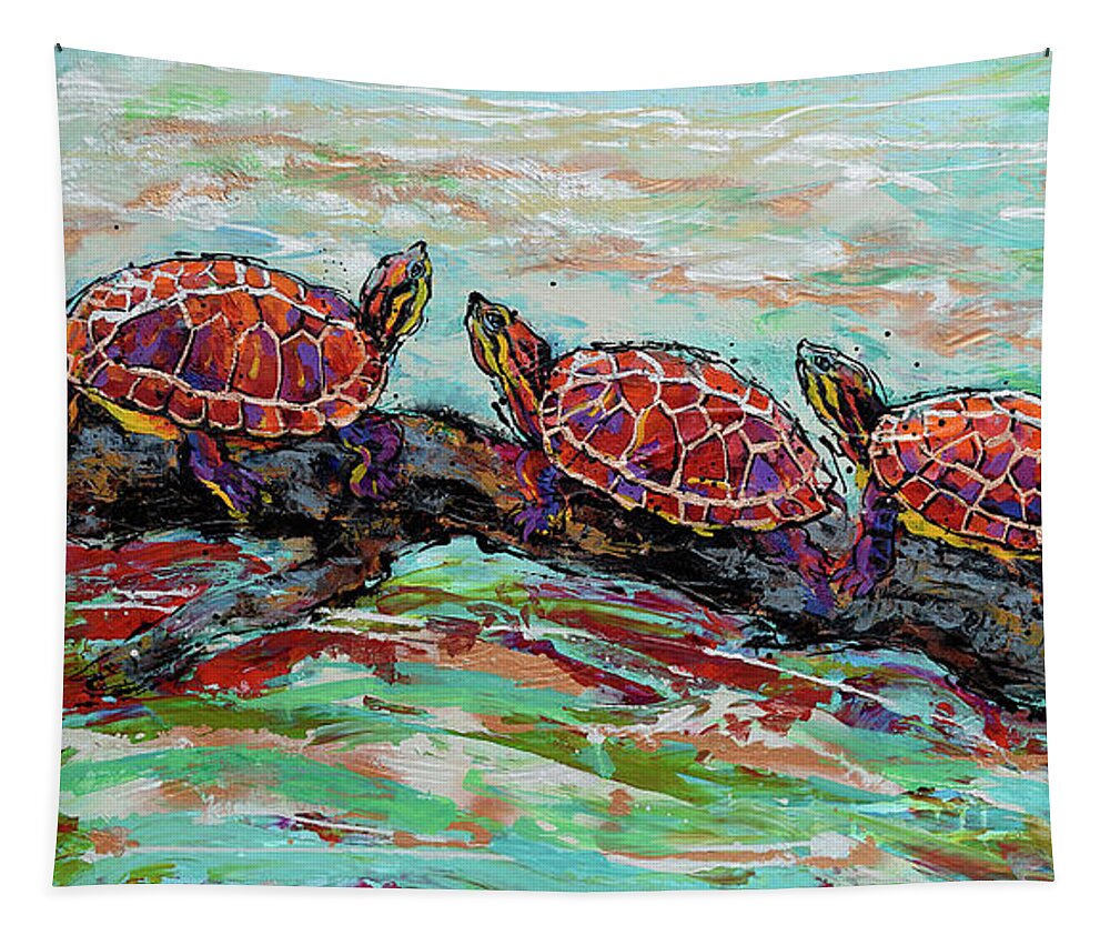 Turtles Tapestry featuring the painting Basking Turtles by Jyotika Shroff