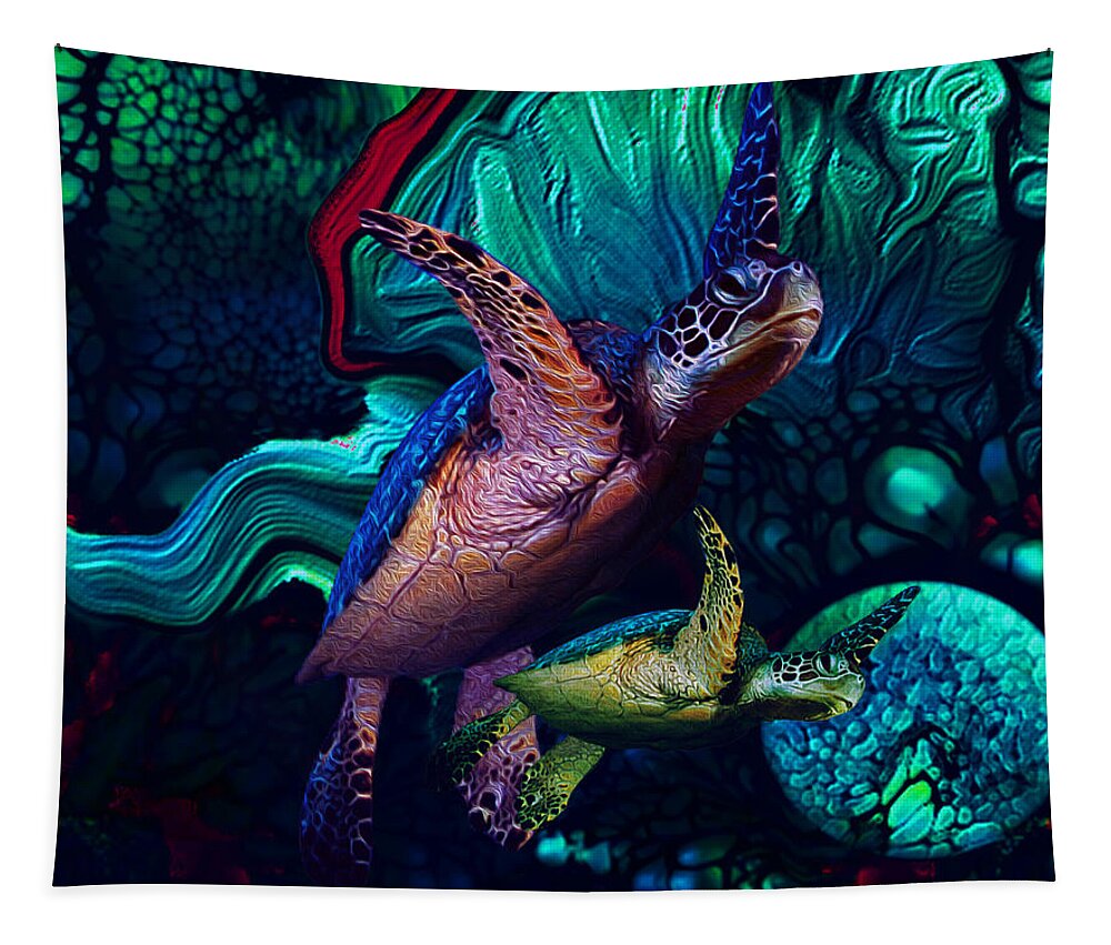 Turtles En Saison Tapestry featuring the digital art Turtles en Saison 3 by Aldane Wynter