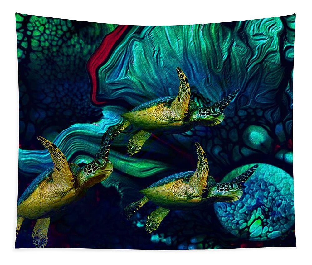 Turtles En Saison Tapestry featuring the digital art Turtles en Saison 7 by Aldane Wynter