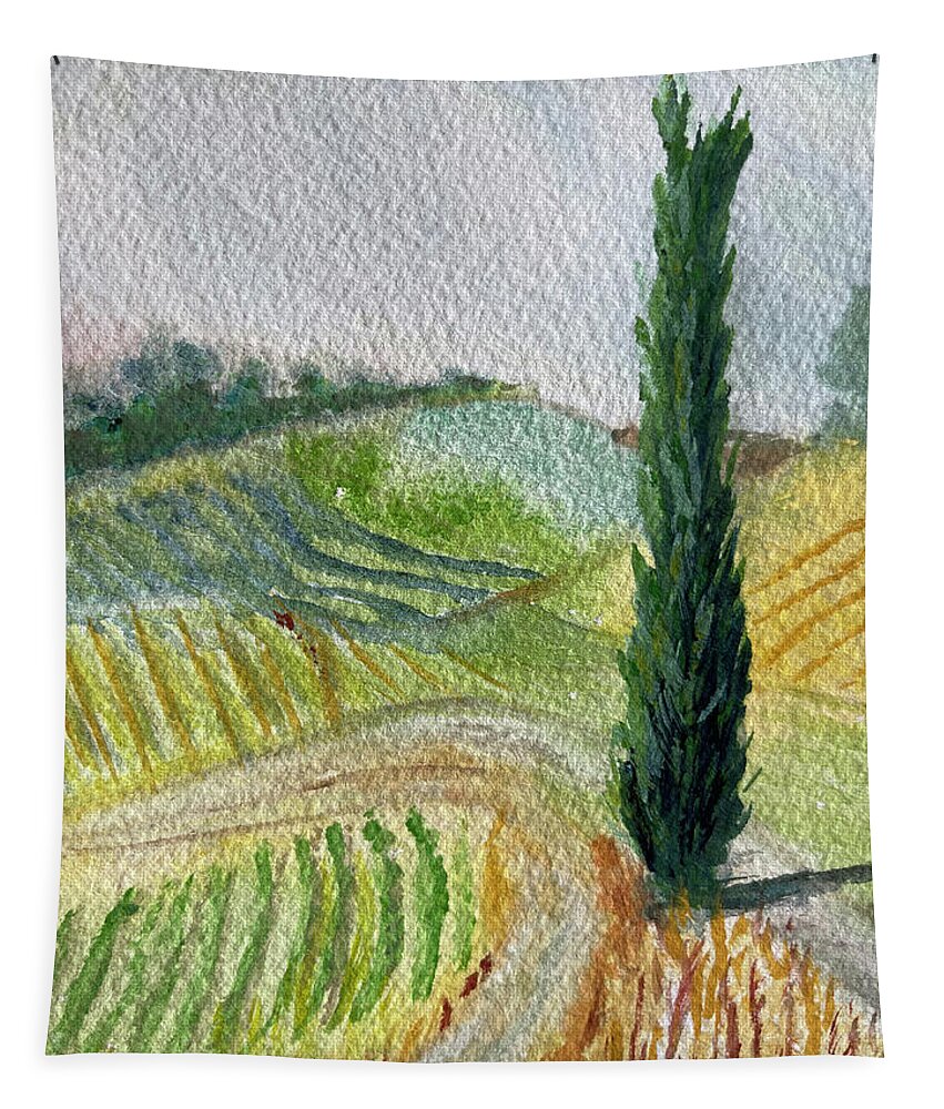 Cypress Tree Tapestry featuring the painting Tuscan Cypress Tree Landscape by Roxy Rich