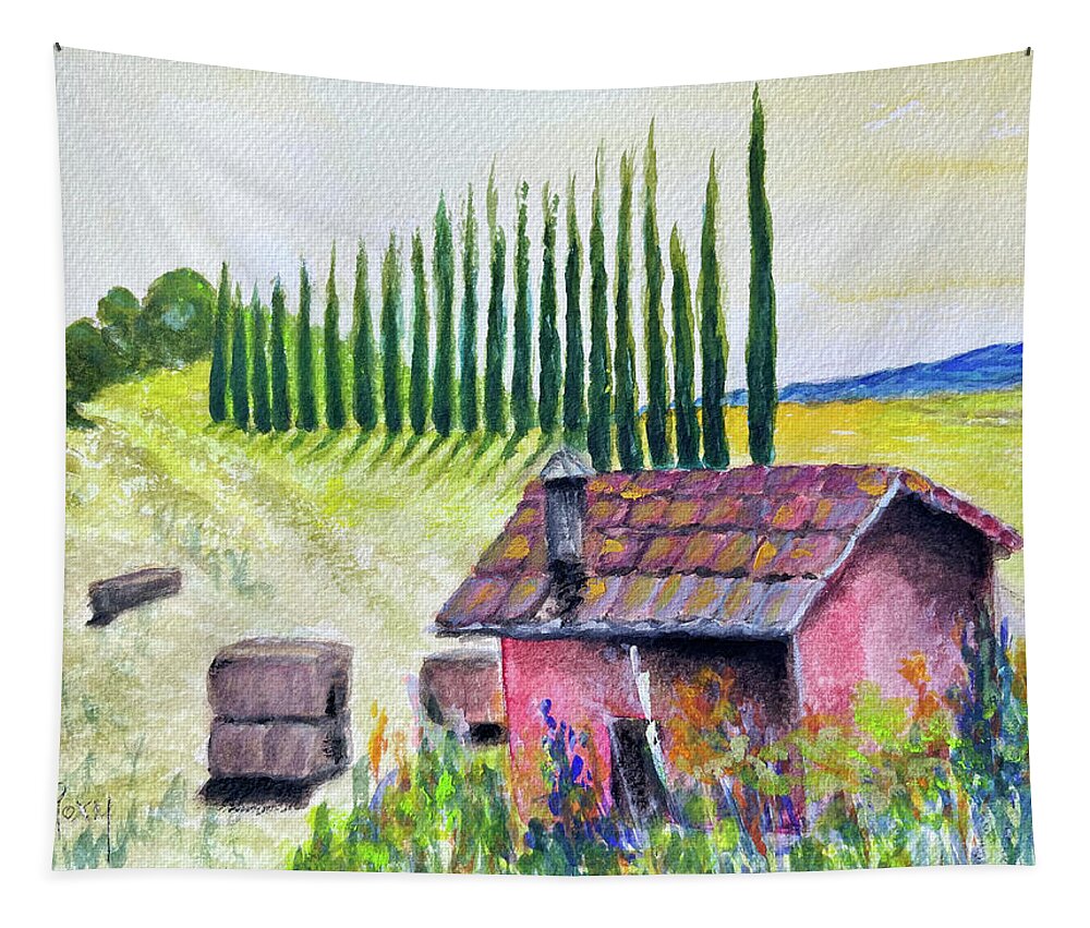 Tuscan Tapestry featuring the painting Tuscan Hay Field by Roxy Rich