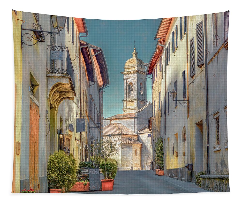 Italy Tapestry featuring the photograph Tuscan Hill Town of San Quirico d'Orcia, Painterly by Marcy Wielfaert