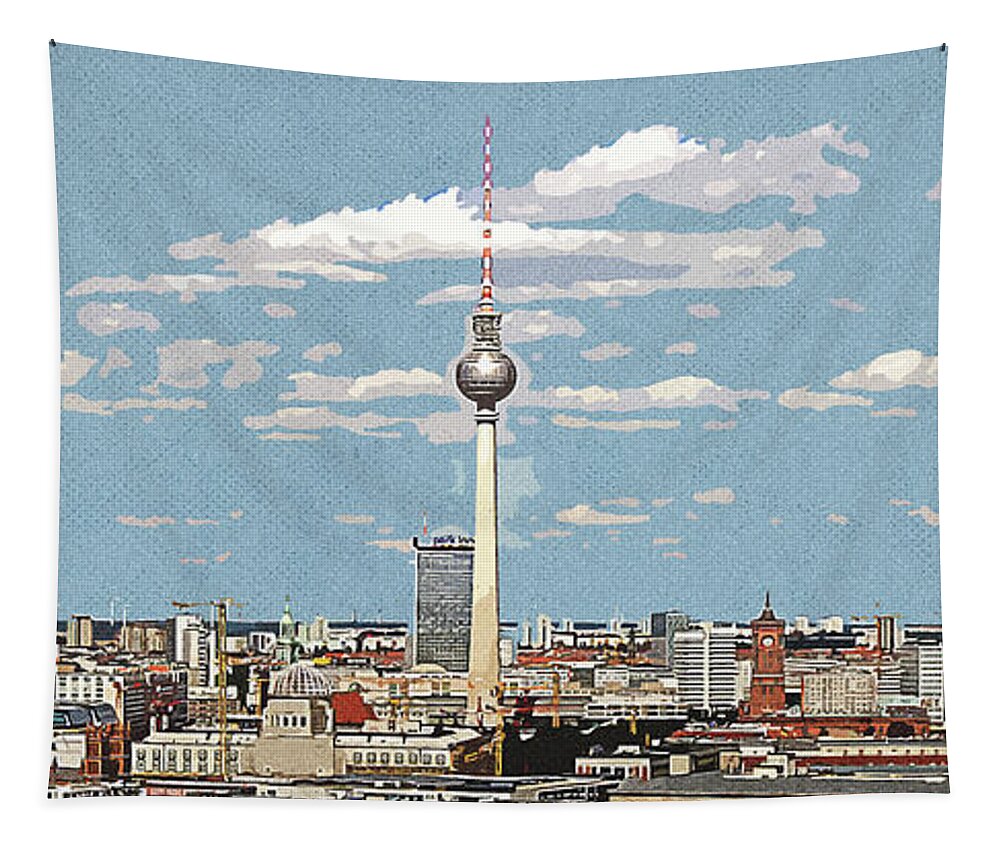 Tv Tower In Berlin Business Tapestry featuring the painting TV Tower in Berlin by Celestial Images