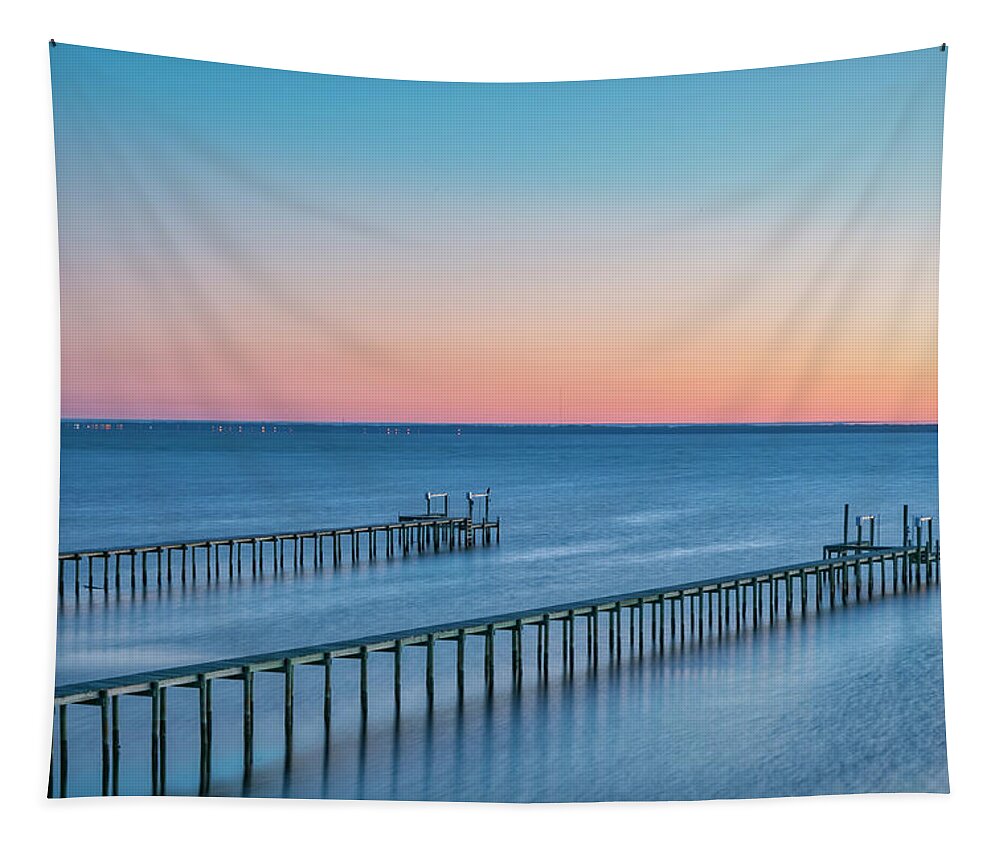 Twin Docks Tapestry featuring the photograph Twin Docks at Sunrise by Jurgen Lorenzen