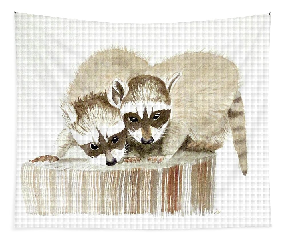 Racoon Tapestry featuring the painting Twins by Dominique Bachelet