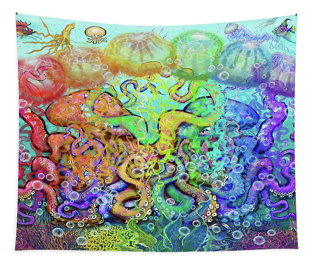 Octopi Tapestry featuring the digital art Twisted Rainbow of Tentacles by Kevin Middleton