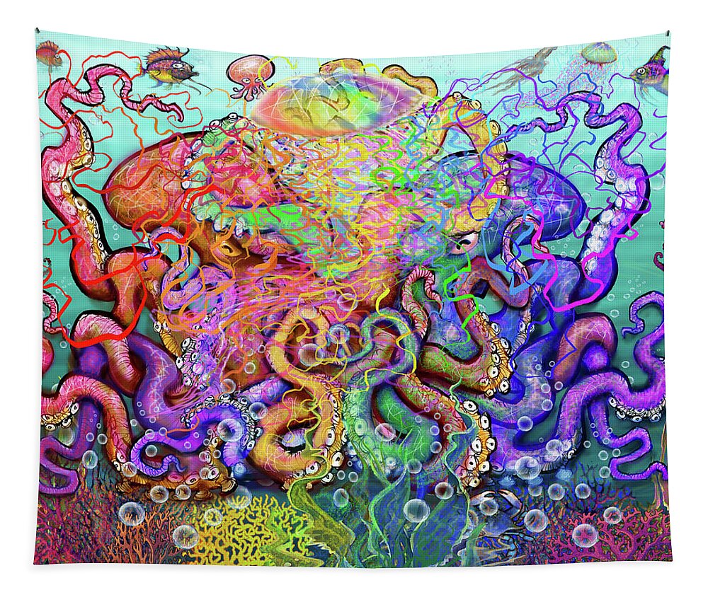 Octopus Tapestry featuring the digital art Twisted Tango of Tentacles by Kevin Middleton