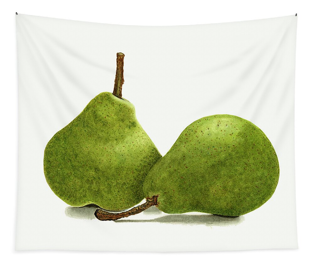 Pears Tapestry featuring the painting Two Bartlett Pears Still Life by Deborah League