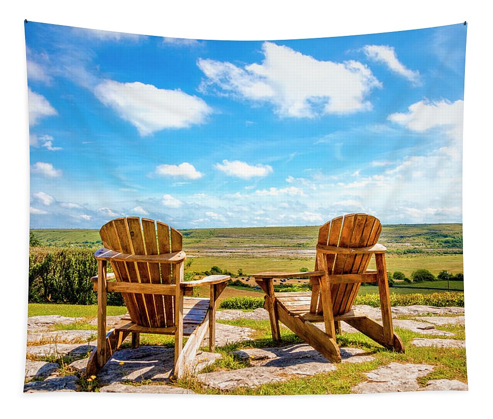 Clouds Tapestry featuring the photograph Two Chairs Under a Blue Sky by Debra and Dave Vanderlaan