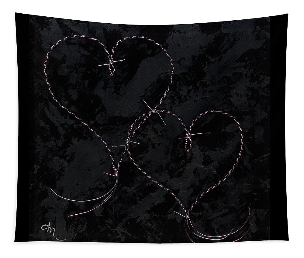 Hearts Tapestry featuring the mixed media Two Hearts Barbed Violet by Tamara Nelson