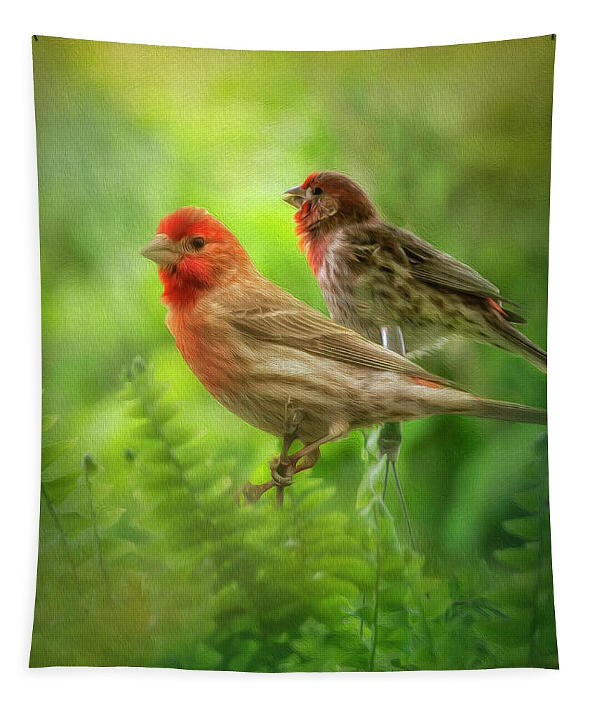 Bird Tapestry featuring the photograph Two Little Finches by Shelia Hunt