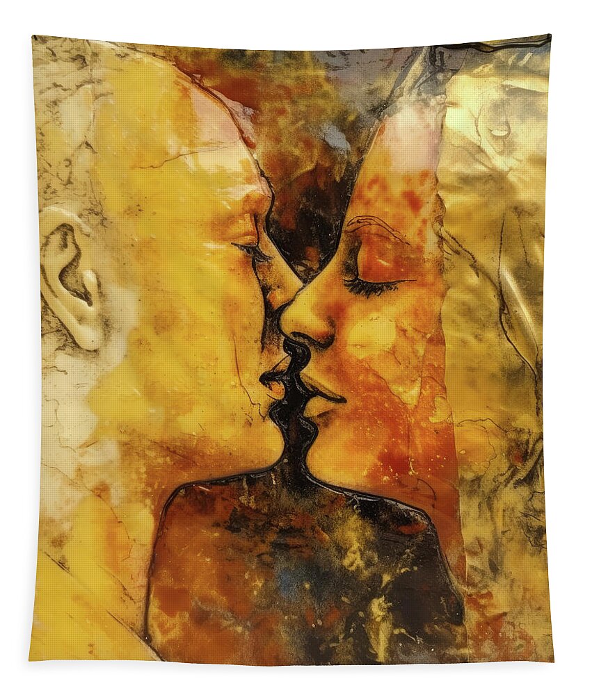 Lovers Tapestry featuring the digital art Two Lovers 12 Orange and Gold by Matthias Hauser