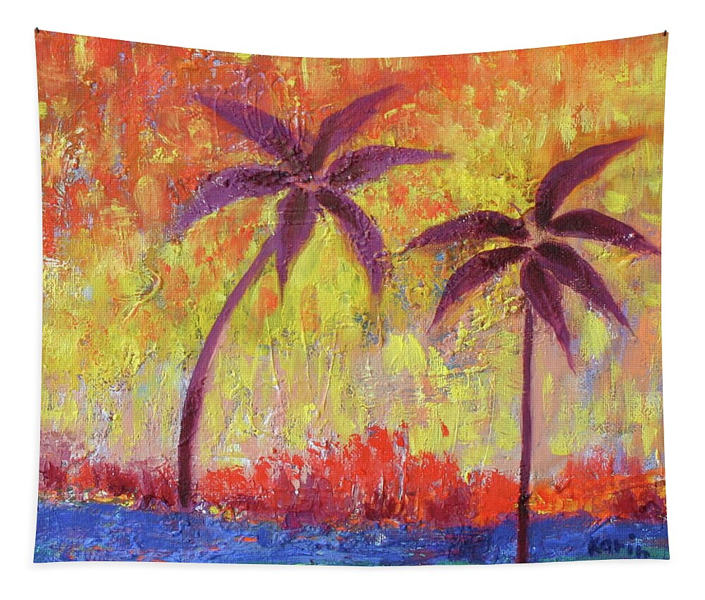 Tropical Tapestry featuring the painting Two Palm Trees by Karin Eisermann