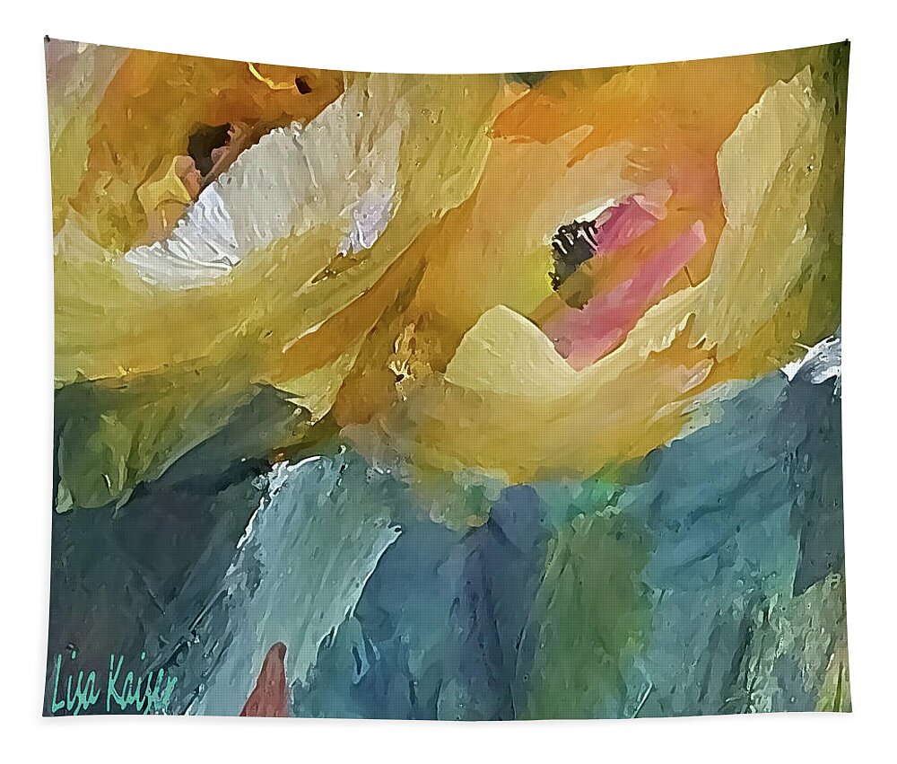 Impressionistic Tapestry featuring the painting Two Small Yellow Flowers Looking Upward by Lisa Kaiser