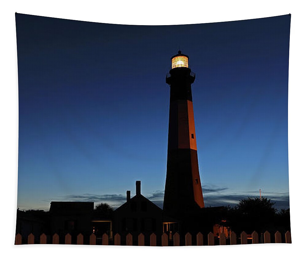 Lighthouse Tapestry featuring the photograph Tybee Island Lighthouse, Ga.- Night Shot by Richard Krebs