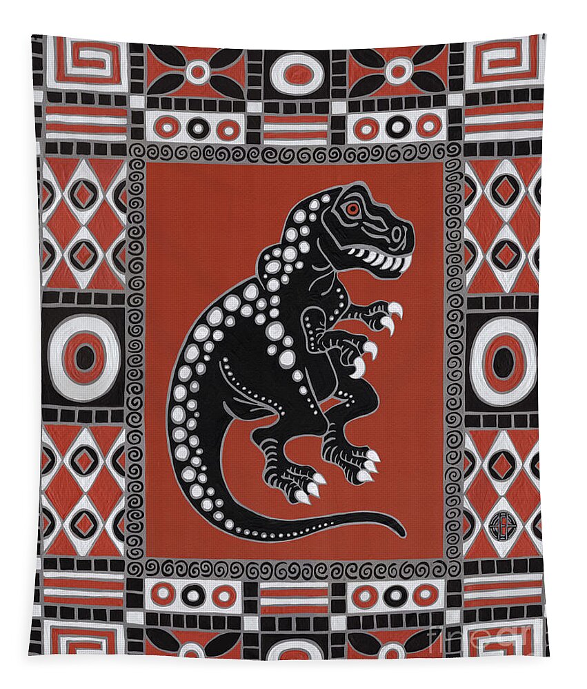 Dinosaur Tapestry featuring the painting Tyrannosaurus Rex. Geometric Pattern by Amy E Fraser