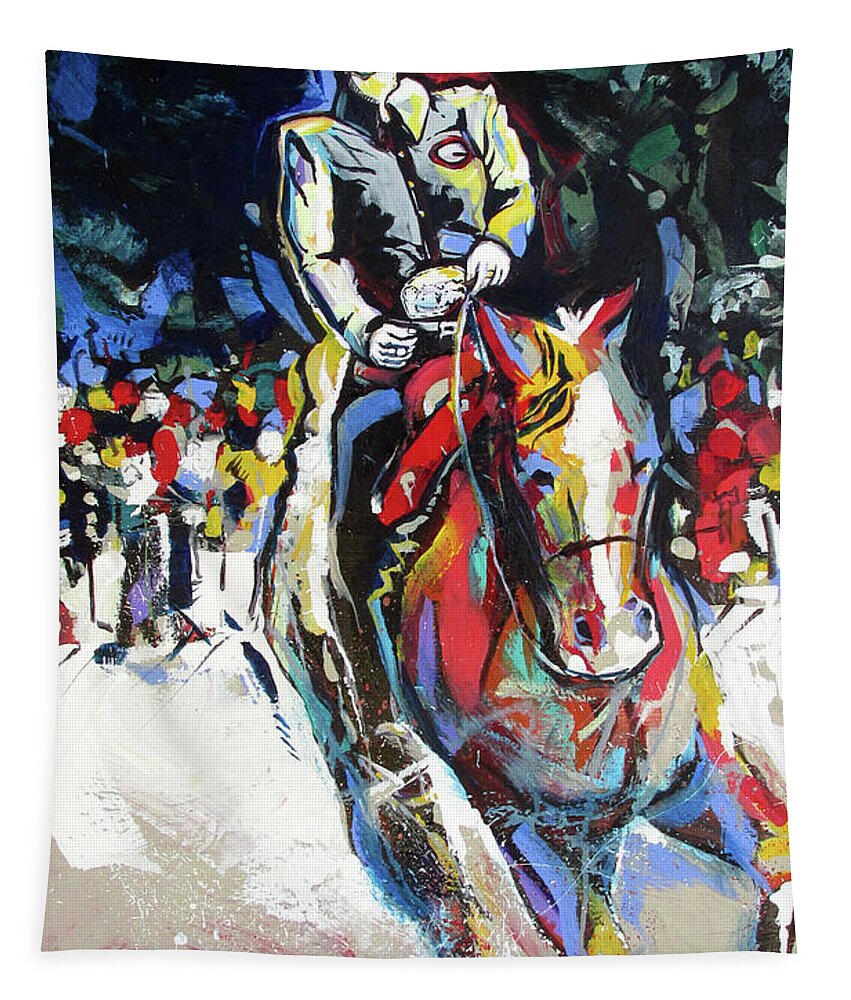 Uga Equestrian Western Tapestry featuring the painting Uga Equestrian Western by John Gholson