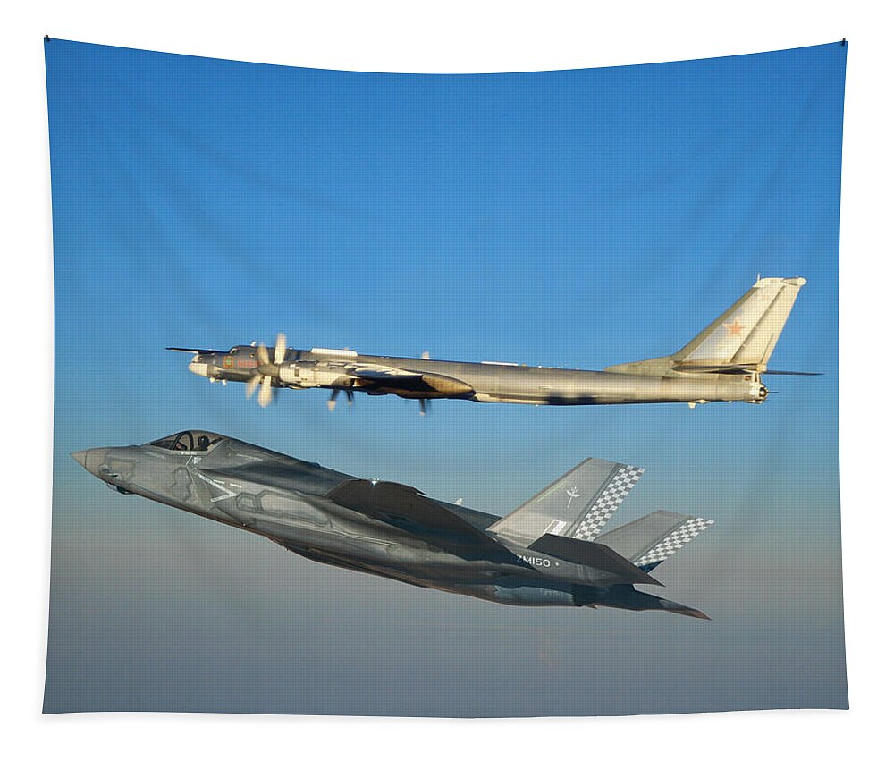Lightning Tapestry featuring the digital art UK F-35B Bear Intercept by Custom Aviation Art
