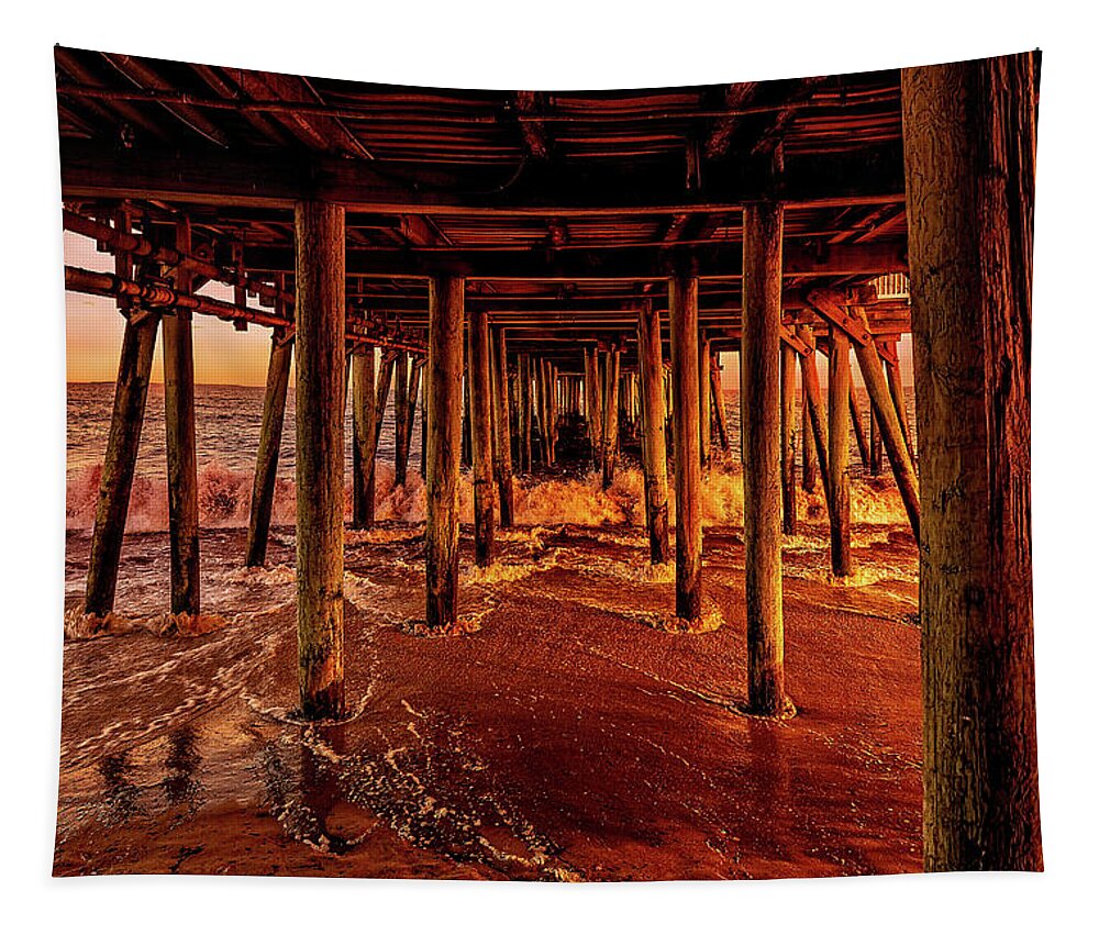 Best Maine Photos Tapestry featuring the photograph Under the Boardwalk - The Pier at Old Orchard Beach in Maine by Mitchell R Grosky