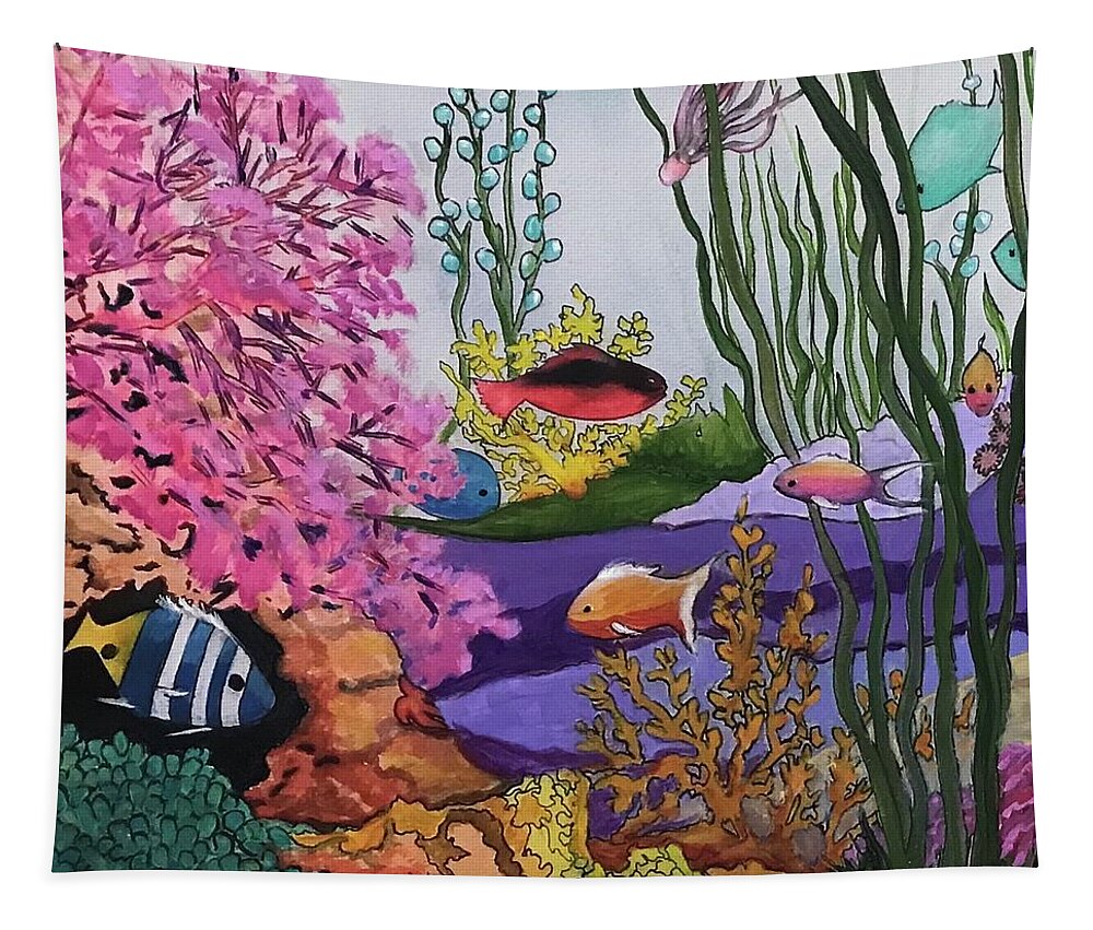 Coral Tapestry featuring the painting Underwater Friends I by Sue Dinenno