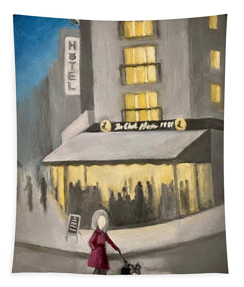 Paris Tapestry featuring the painting Une Nuit A Montmarte by Victoria Lakes