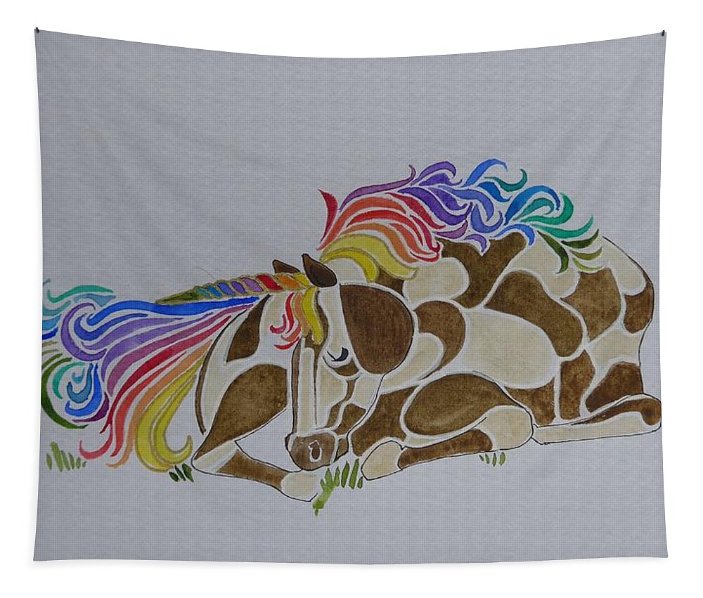 Unicorn Tapestry featuring the painting Unicorn for little girls by Lisa Mutch