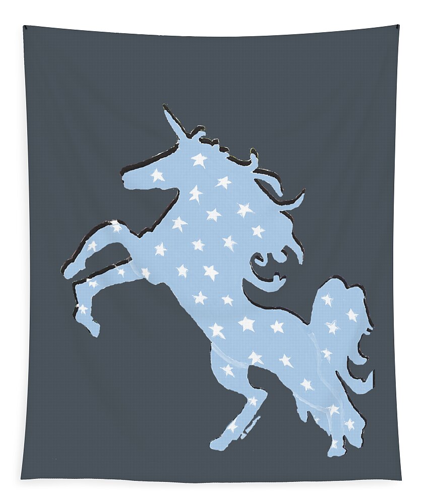 Unicorn Tapestry featuring the mixed media Unicorn Power in Light Blue by Ali Baucom