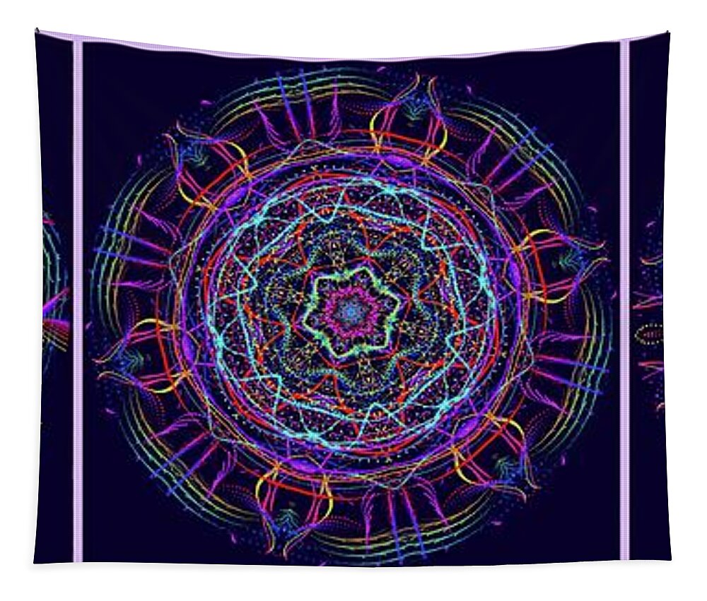 Round Tapestry featuring the photograph Unraveling Rainbow Triptych by Judy Kennedy