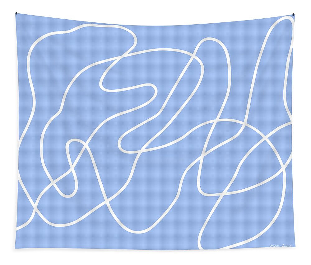 Nikita Coulombe Tapestry featuring the painting Untitled XVI white line on periwinkle background by Nikita Coulombe