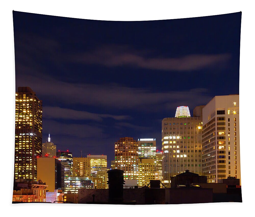 City View Tapestry featuring the photograph Up On the Roof at Night by Bonnie Follett