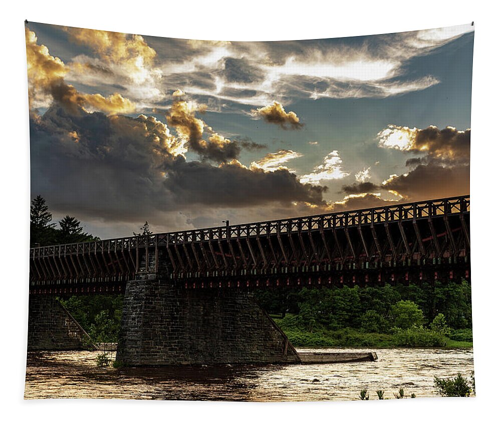 Historic Tapestry featuring the photograph Upper Delaware River Roebling Aqueduct Bridge by Amelia Pearn