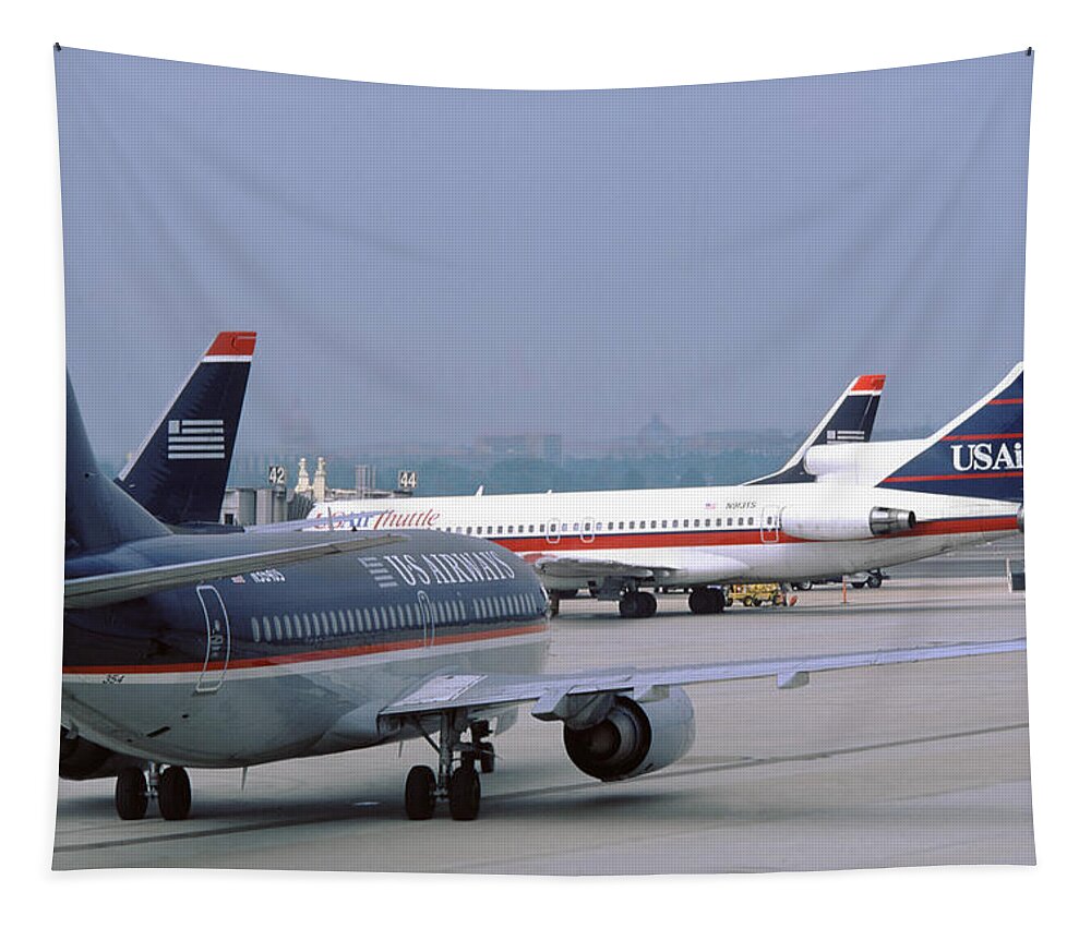 Us Airways Tapestry featuring the photograph US Airways Boeing 737s at Washington Reagan Airport by Erik Simonsen