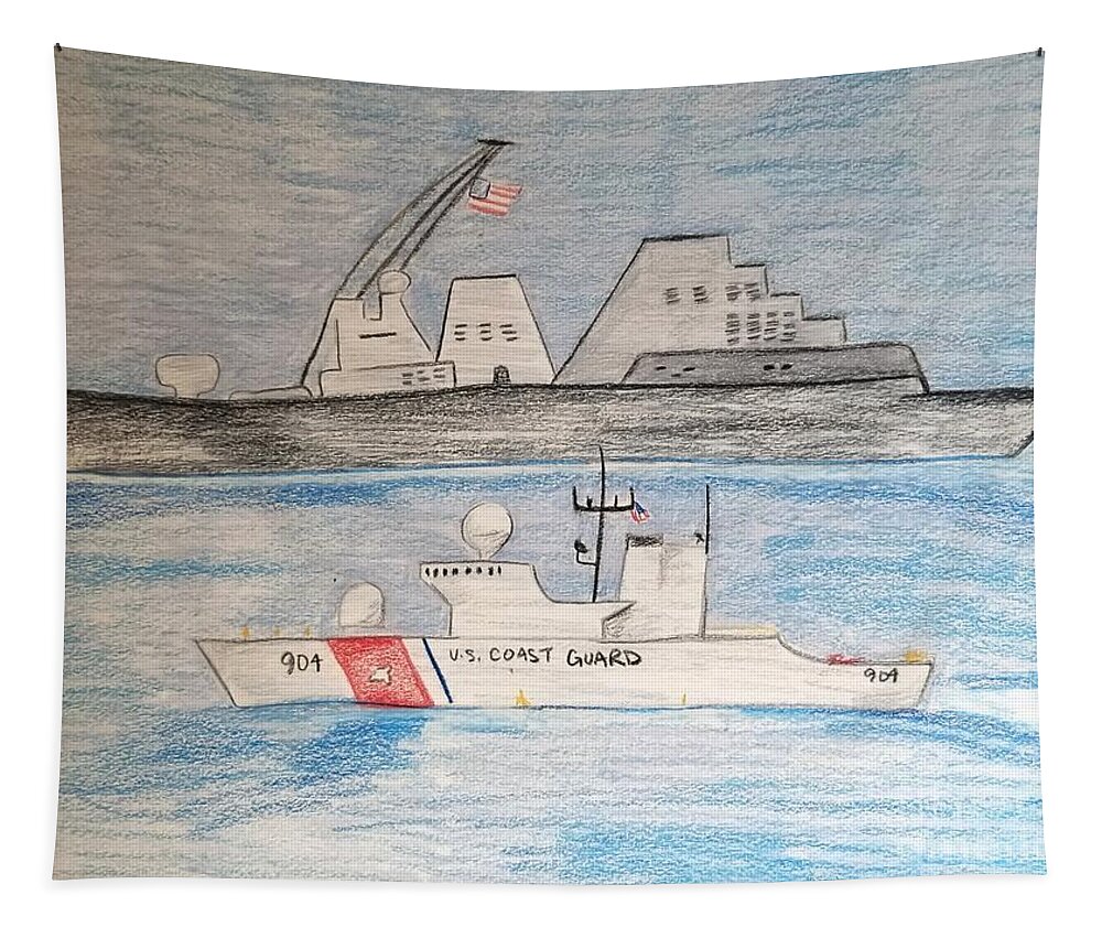 Coast Guard And Navy Tapestry featuring the drawing USCGC Northland by Expressions By Stephanie