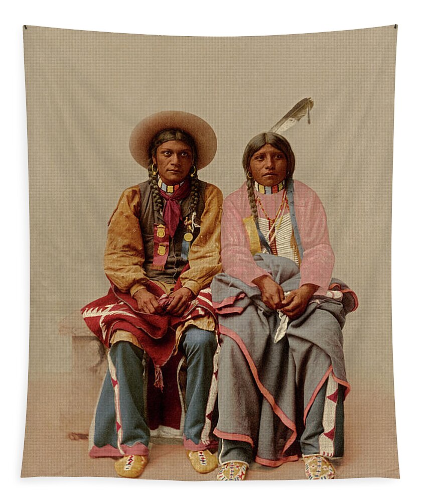 1890's Tapestry featuring the photograph Ute Man And His Squaw by Underwood Archives