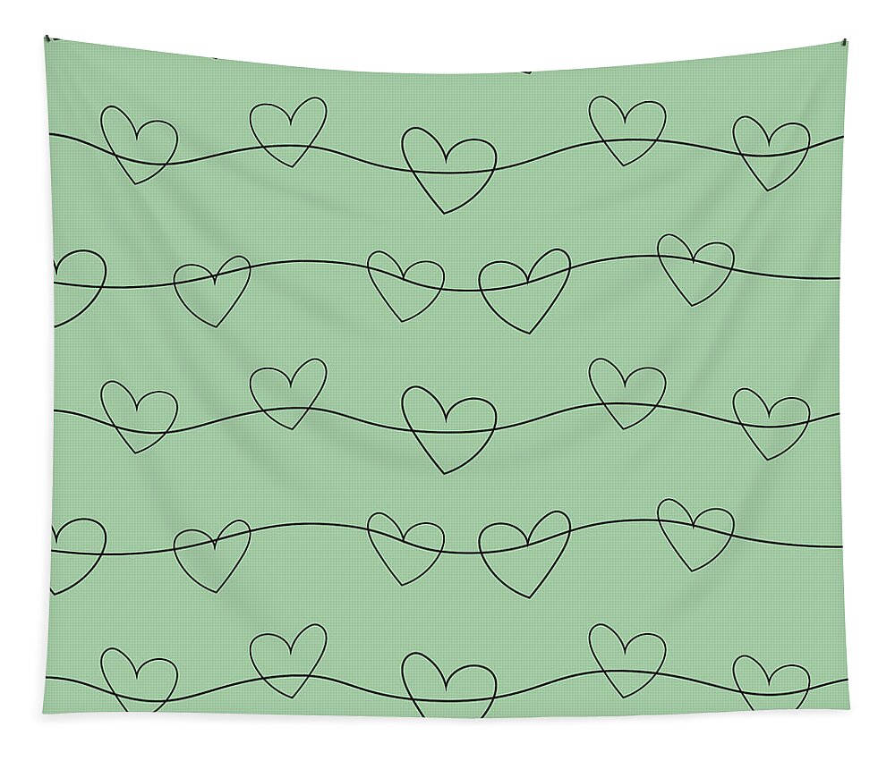 Outline Tapestry featuring the drawing Valentine doodle heart seamless pattern, No 02 by Mounir Khalfouf