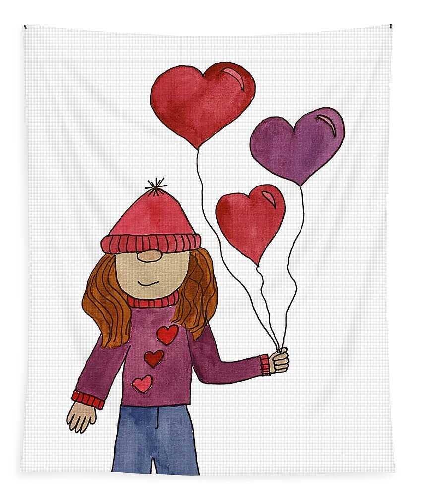 Valentine's Day Tapestry featuring the mixed media Valentine's Day Girl Gnome by Lisa Neuman