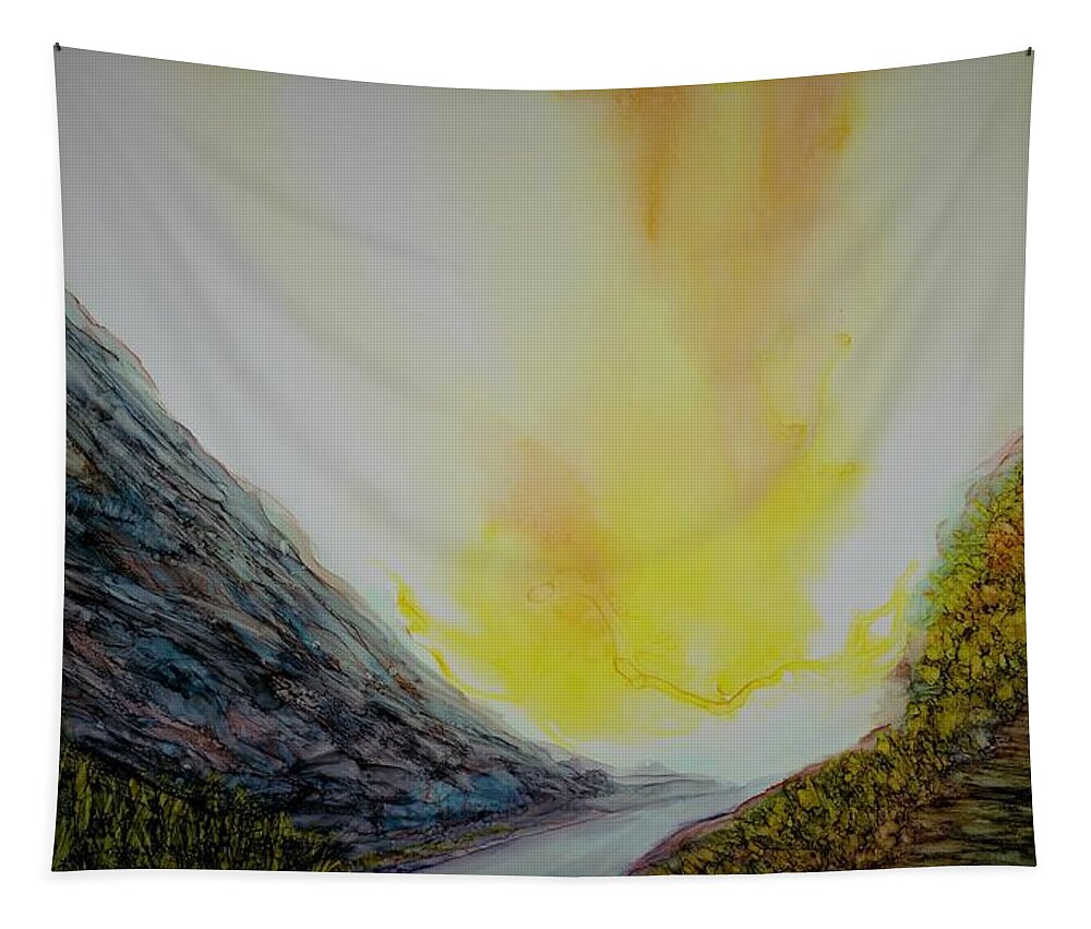 Bright Tapestry featuring the painting Valley Commute by Angela Marinari