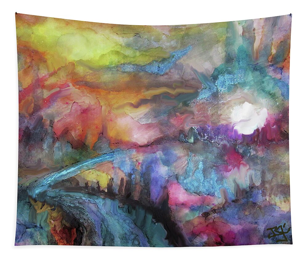 Colorful Valley Semi Abstract Tapestry featuring the painting Valley Light by Jean Batzell Fitzgerald