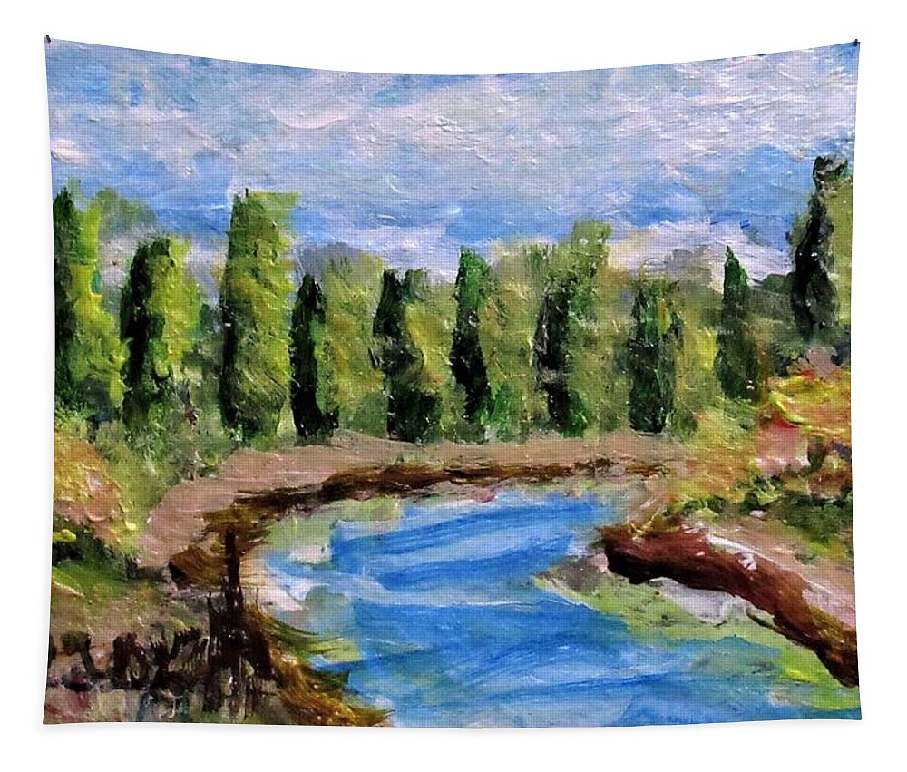 Landscape Tapestry featuring the painting Pine River by Gregory Dorosh