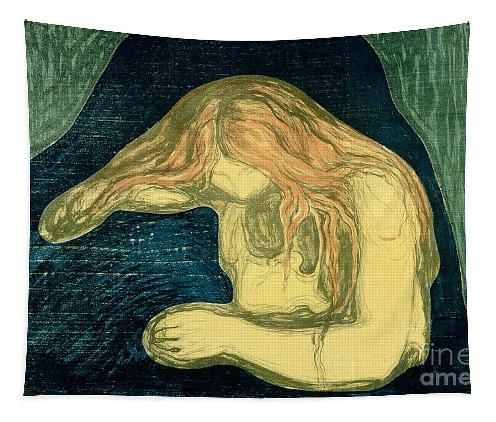 Love And Pain Tapestry featuring the painting Vampire, Munch, Edvard by Edvard Munch