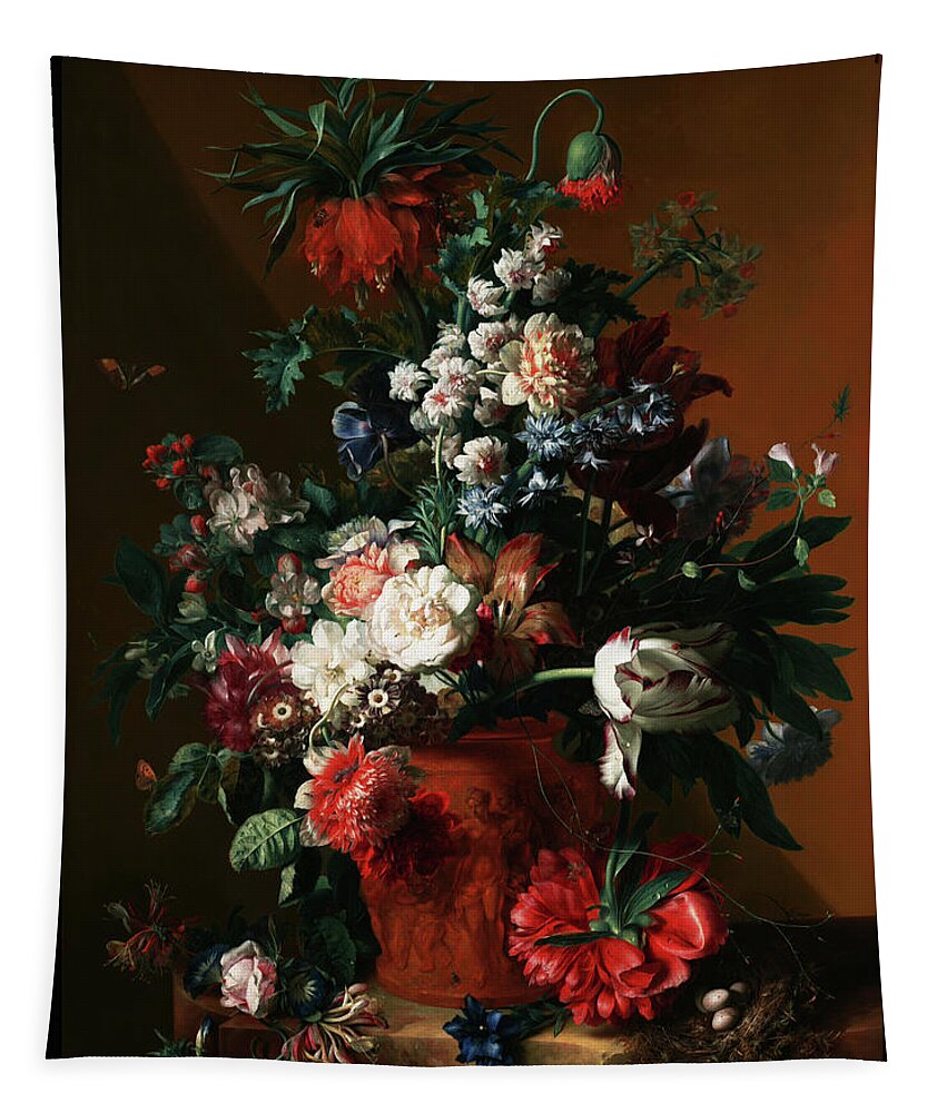 Vase Of Flowers Tapestry featuring the painting Vase of Flowers by Jan van Huysum by Rolando Burbon